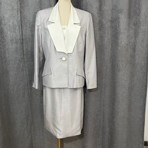 Karon Lorrance Women's Sz 10 Silver 3PC Skirt‎ Suit Set 80s Chic Mother of Bride